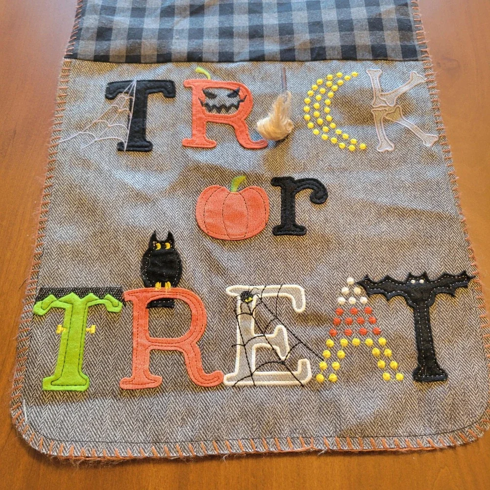 Halloween Trick or Treat Applique Table Runner Fall Decor 70x14